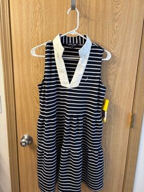 Nautica Navy and White Striped Sleeveless Polo Dress